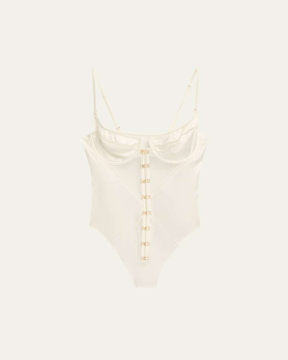 Temptress Silk Charmeuse & Tulle Thong Bodysuit